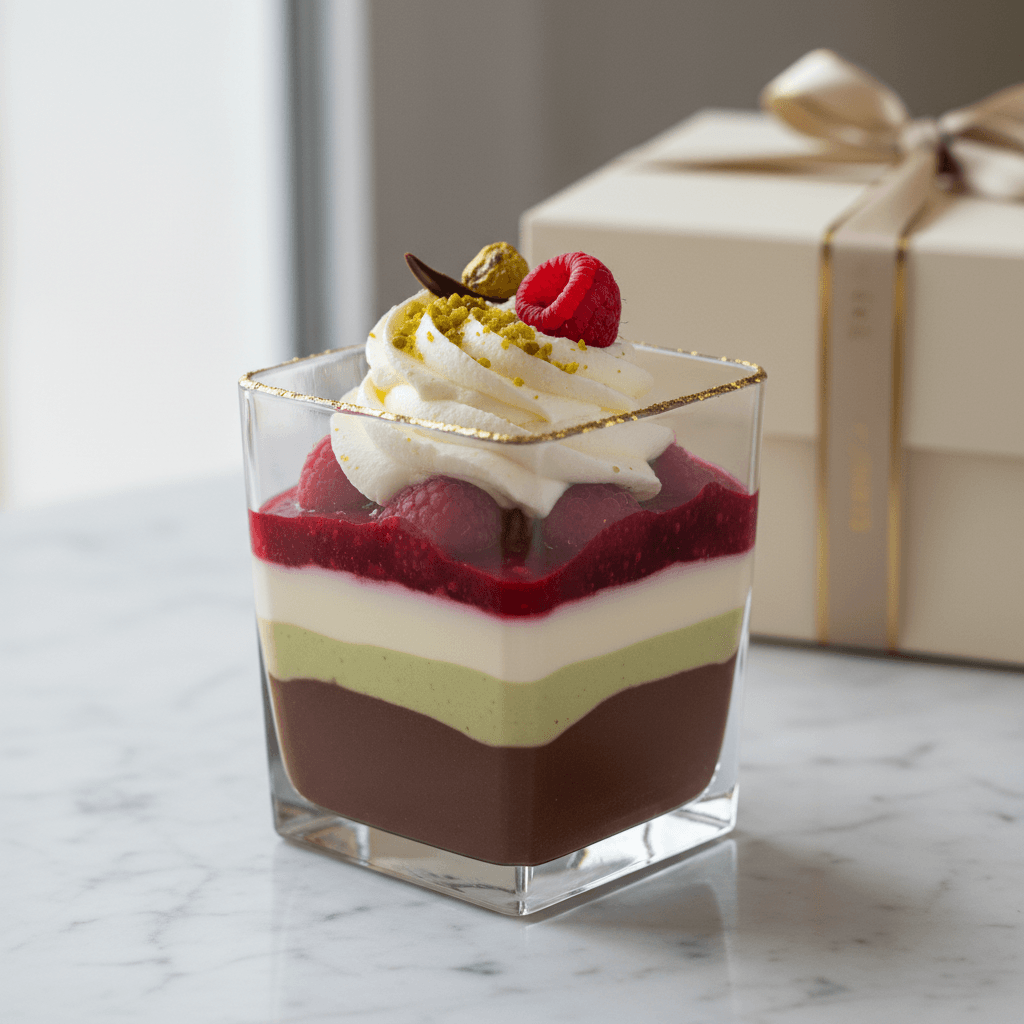 Strawberries and cream cup with delicate layered filling