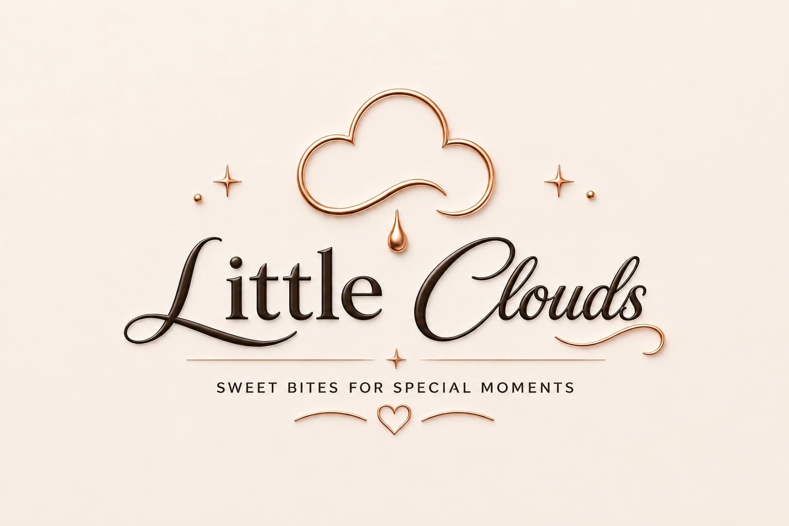 Little Clouds logo with rose gold cloud icon and tagline Sweet bites for special moments.